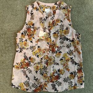 A New Day Floral Print Button Down Tank Top